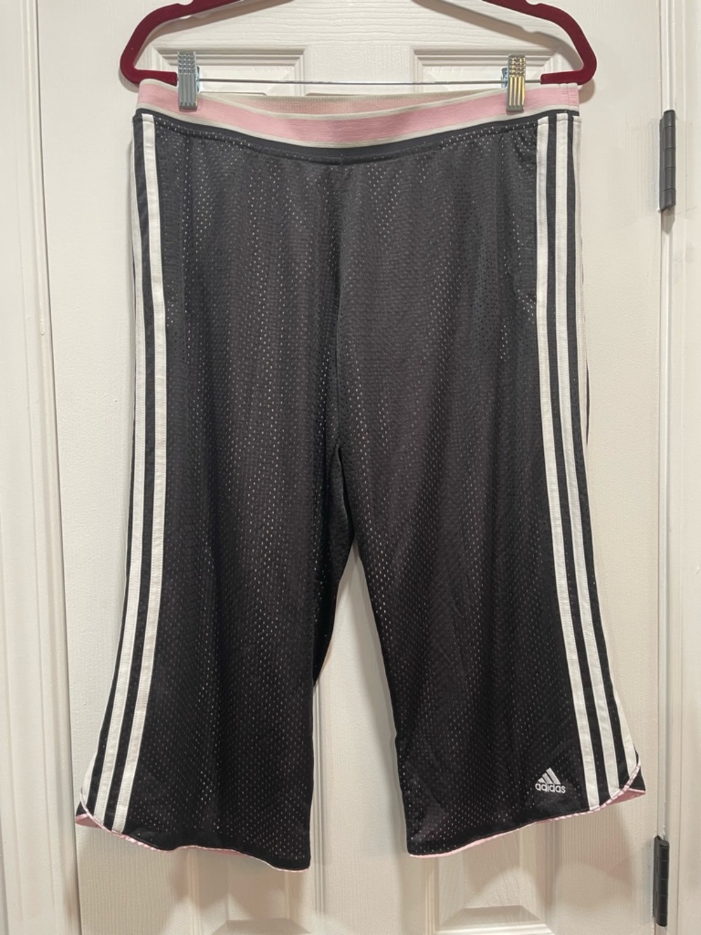 adidas Black Mesh Jogger Shorts with Pink Waistband